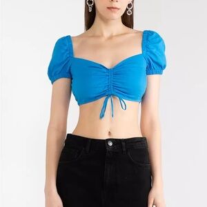Blue Puff Sleeve Crop Top
